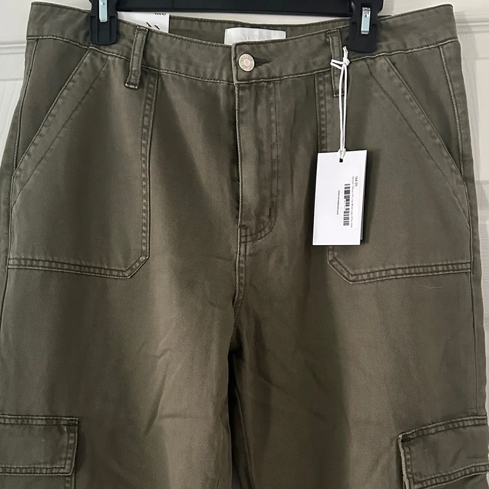 Women's Olive Cargo Jeans - Wide Leg Utility Style - Picture 2 of 3